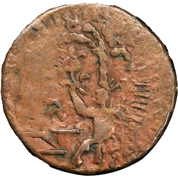 COLOMBIA, Cartagena, copper provisional ½ real, no date (1812-13), normal N, PCGS AU50, ex-Eldorado.