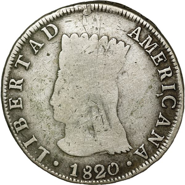 COLOMBIA, Bogotá (Cundinamarca), 8 reales, 1820/19 JF, LIBERTAD AMERICANA / NUEVA GRANADA, rare.