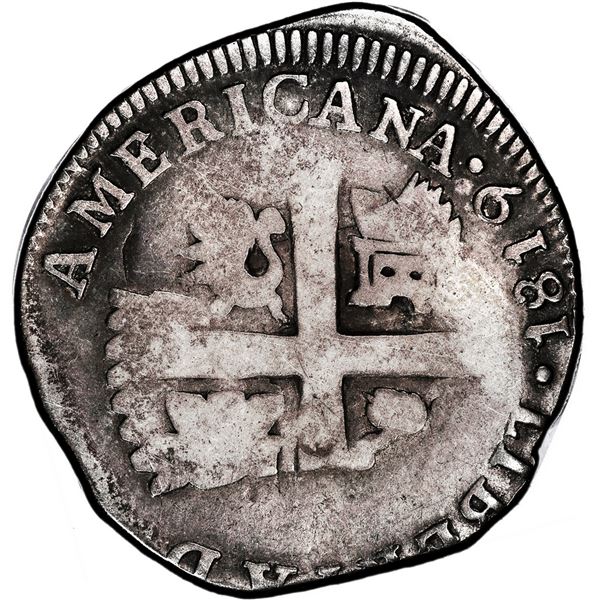 COLOMBIA, Bogotá (Cundinamarca), 2 reales, 1819 JF, struck over a Caracas, Venezuela, "imitation cob