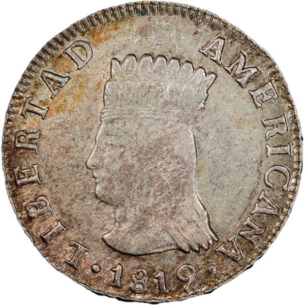 COLOMBIA, Bogotá (Cundinamarca), 2 reales, 1819 JF, LIBERTAD AMERICANA, PCGS AU53, ex-Eldorado.