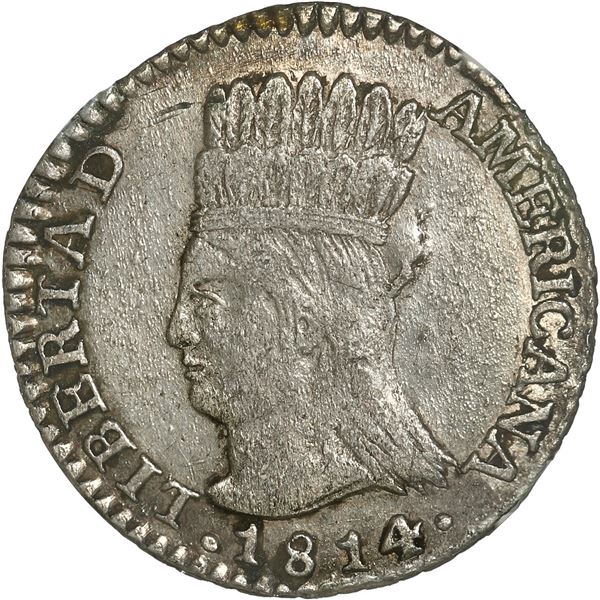 COLOMBIA, Bogotá (Cundinamarca), 1 real, 1814 JF, LIBERTAD AMERICANA, rare, NGC AU 50.