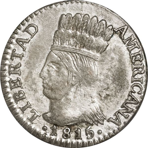 COLOMBIA, Bogotá (Cundinamarca), 1 real, 1815 JF, LIBERTAD AMERICANA, legend NUEVA with U/V and V/B,