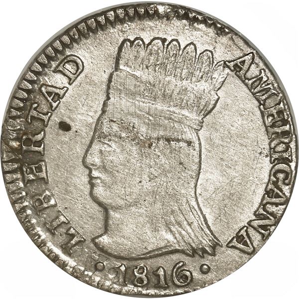 COLOMBIA, Bogotá (Cundinamarca), 1 real, 1816 JF, LIBERTAD AMERICANA, rare, NGC AU details / cleaned