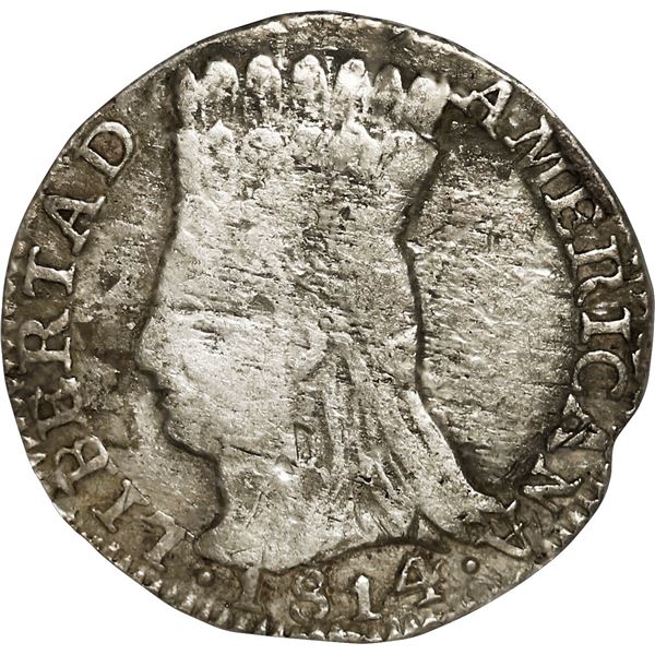 COLOMBIA, Bogotá (Cundinamarca), ½ real, 1814 JF, LIBERTAD AMERICANA, very rare, NGC F details / env