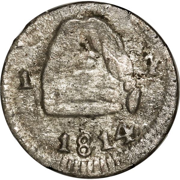 COLOMBIA, Bogotá (Cundinamarca), ¼ real, 1814, rare, NGC VF details / environmental damage, "top pop