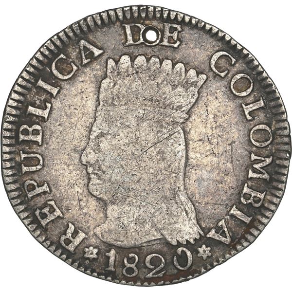 COLOMBIA, Bogotá (Cundinamarca), 2 reales, 1820 JF, stars in legend on both sides, rare, NGC F detai