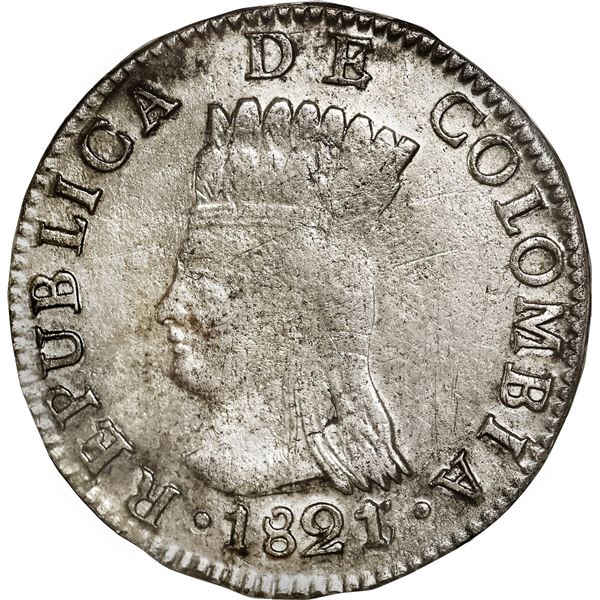 COLOMBIA, Bogotá (Cundinamarca), 2 reales, 1821/3 JF, rare, NGC XF details / cleaned.