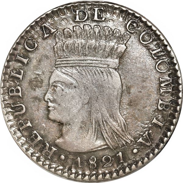 COLOMBIA, Bogotá (Cundinamarca), 1 real, 1821 JF, mintmark BA with dot below A, NGC AU 53, ex-Margol