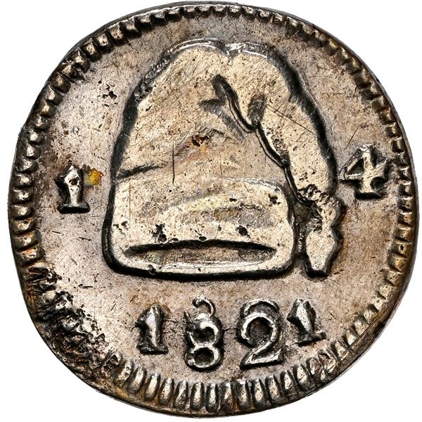 COLOMBIA, Bogotá (Cundinamarca), ¼ real, 1821, no mintmark, denomination 1-4, date with 8/8 and 2/2,
