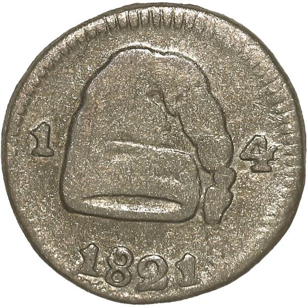 COLOMBIA, Bogotá (Cundinamarca), ¼ real, 1821, no mintmark, 1 to left and 4 to right, rare.
