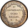 Image 2 : COLOMBIA, Bogotá, 8 reales, 1835/4 RS, NGC UNC details / rev repaired, ex-Toulemonde.