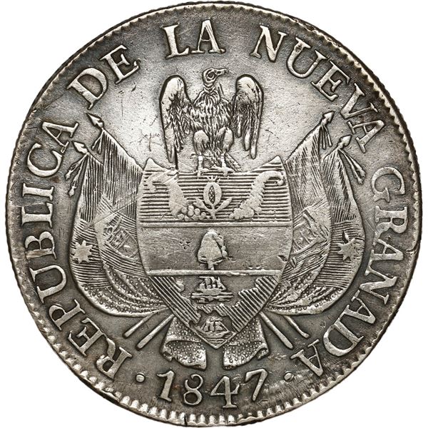 COLOMBIA, Bogotá, 10 reales, 1847, medium diameter.