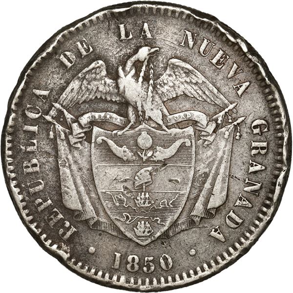 COLOMBIA, Bogotá, 10 reales, 1850, reeded edge, rare.
