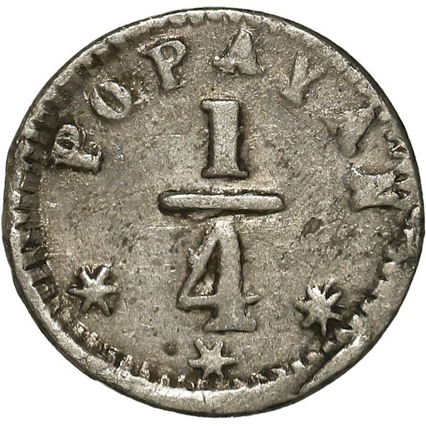 COLOMBIA, Popayán, ¼ décimo, 1862, three stars instead of nine on reverse, rare.