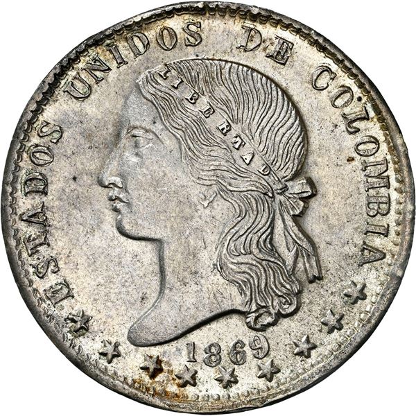 COLOMBIA, Medellín, 1 peso, 1869, NGC MS 62.