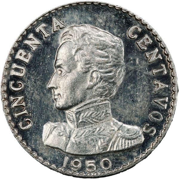 COLOMBIA, Bogotá, specimen pattern 50 centavos, 1950, no mintmark, reeded edge, rare, PCGS SP63, fin