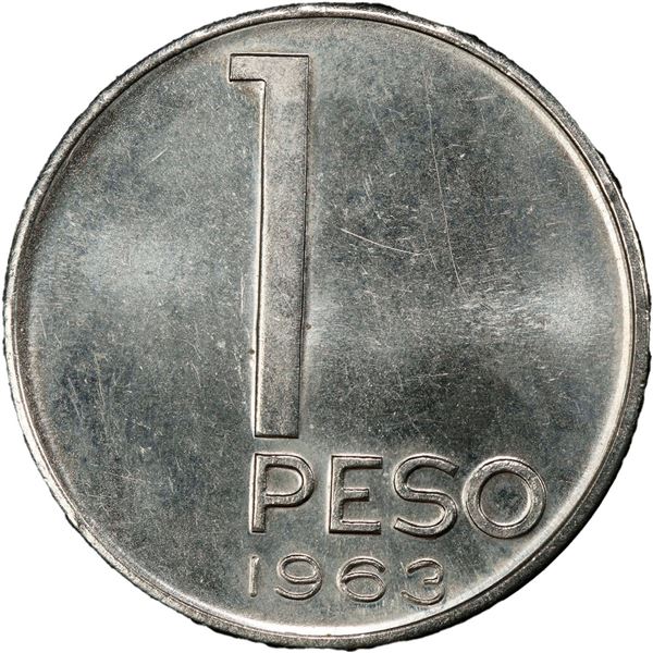 COLOMBIA, copper-nickel specimen pattern 1 peso, 1963, lettered edge, rare, PCGS SP64, "top pop," ex