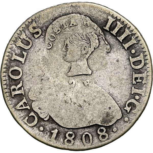 COSTA RICA, San José, 2 reales, female head / ceiba tree counterstamp (Type III, 1845) on a Madrid, 