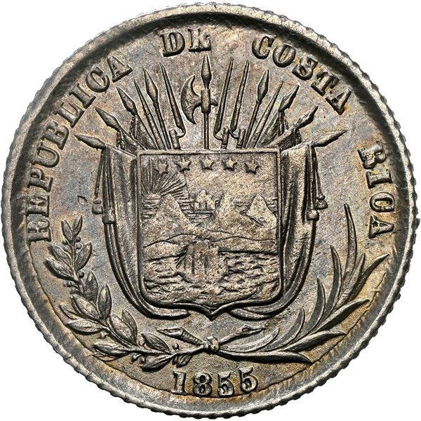 COSTA RICA, San José, 1/8 peso, 1855 JB, NGC AU details / cleaned.