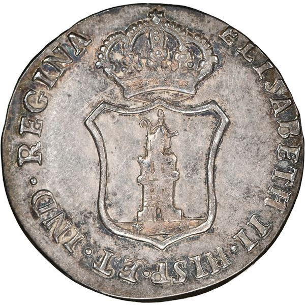 CUBA, Güines, 1R-sized proclamation medal, Isabel II, 1834, rare, NGC AU 55.