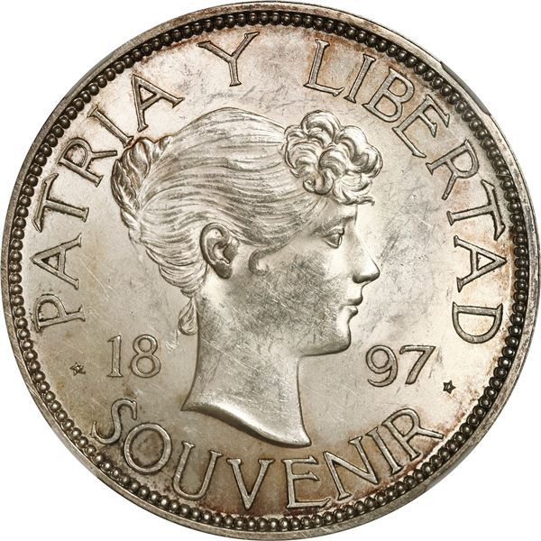 CUBA, struck at the Gorham Mint, "souvenir" peso, 1897, Type II (closely spaced date and star to rig