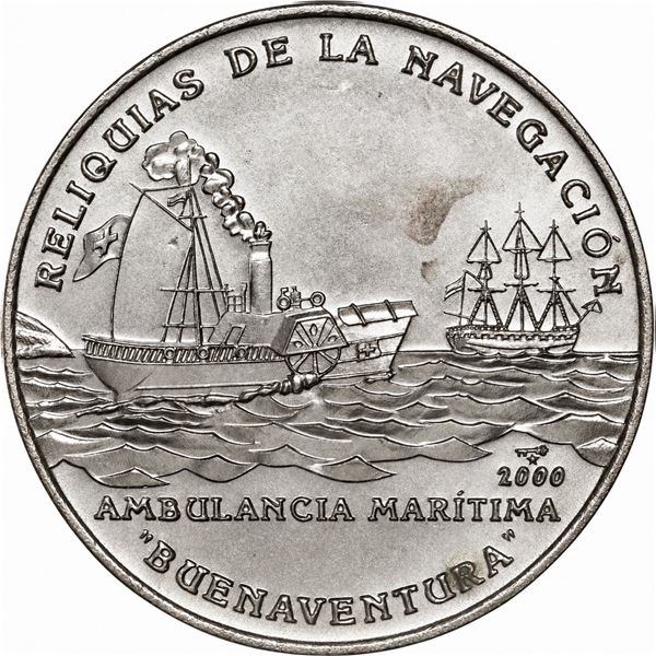 CUBA, Havana mint, copper-nickel 1 peso prueba, 2000, Sea Ambulance Buenaventura, NGC MS 65.