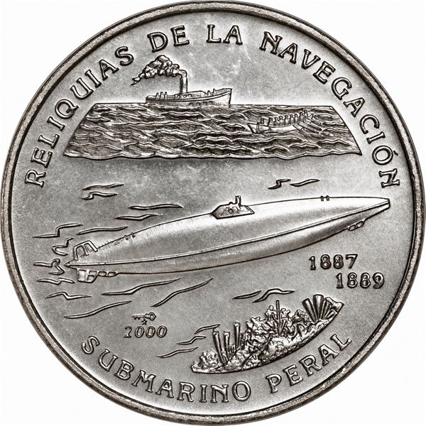 CUBA, Havana mint, copper-nickel 1 peso prueba, 2000, Submarine Peral, NGC MS 66.