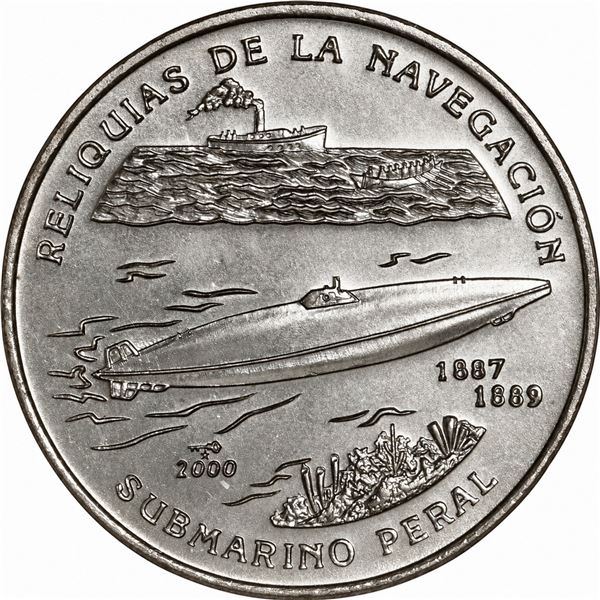 CUBA, Havana mint, copper-nickel 1 peso prueba, 2000, Submarine Peral, NGC MS 65.