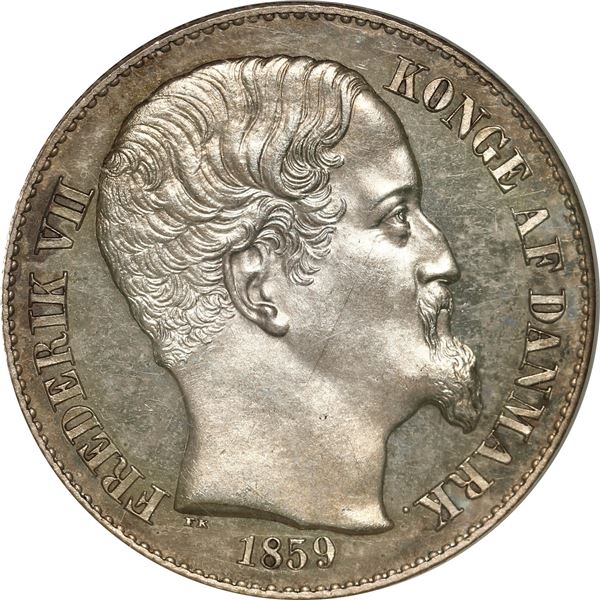 DANISH WEST INDIES, Copenhagen Mint, 20 cents, Frederik VII, 1859, NGC PL 62.
