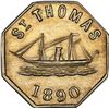 Image 1 : DANISH WEST INDIES, St. Thomas, copper-nickel octagonal 2 cents Mexican token, 1890, Russell Brother