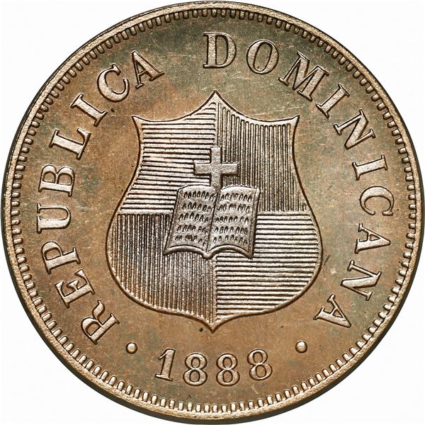 DOMINICAN REPUBLIC, struck at the Paris mint, copper-nickel proof 2½ centavos, 1888-A, large date, v
