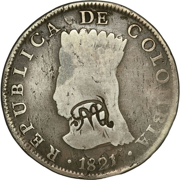 ECUADOR, Quito, 8 reales, MDQ countermark (1831) on a Bogotá (Cundinamarca), Colombia, 8 reales, 182
