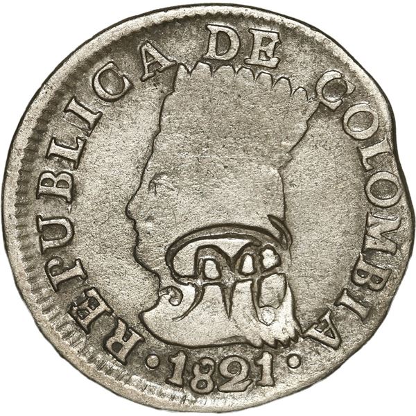 ECUADOR, Quito, 2 reales, MDQ countermark (1831) on a Bogotá (Cundinamarca), Colombia, 2 reales, 182
