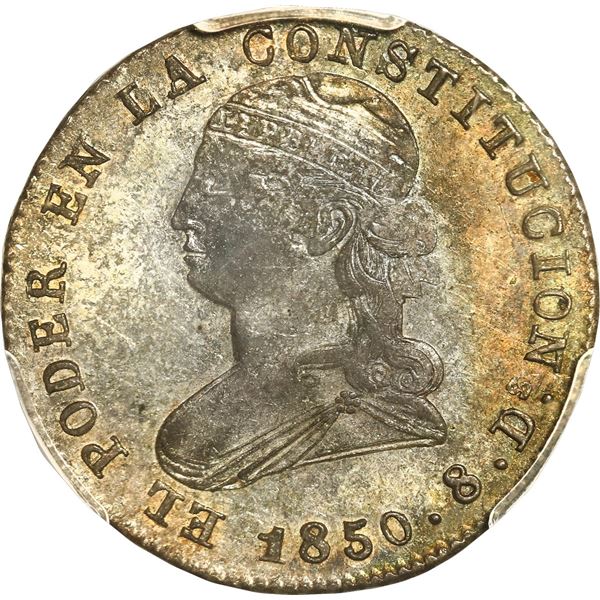 ECUADOR, Quito, 2 reales, 1850 GJ, PCGS AU50, finest and only example in PCGS census, ex-Brown.