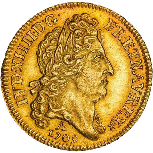 FRANCE, Paris mint, gold louis d'or au soleil, Louis XIV, 1709-A, PCGS AU58.