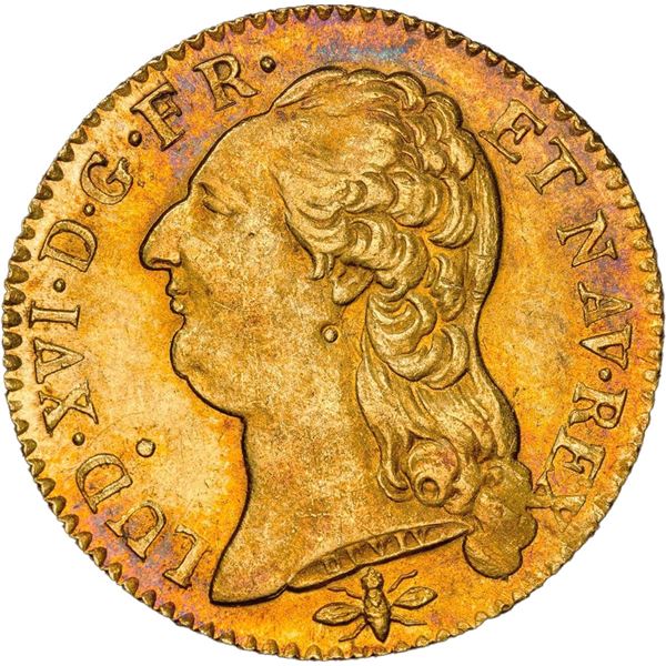 FRANCE, Lyon mint, gold louis d'or à la tête nue, Louis XVI, 1786-D (second semester, with dot), PCG