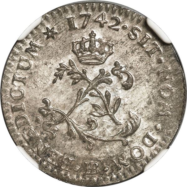 FRENCH COLONIES, Strasbourg mint, billon 2 sols (sou marque or 24 deniers), Louis XV, 1742-BB, no ov