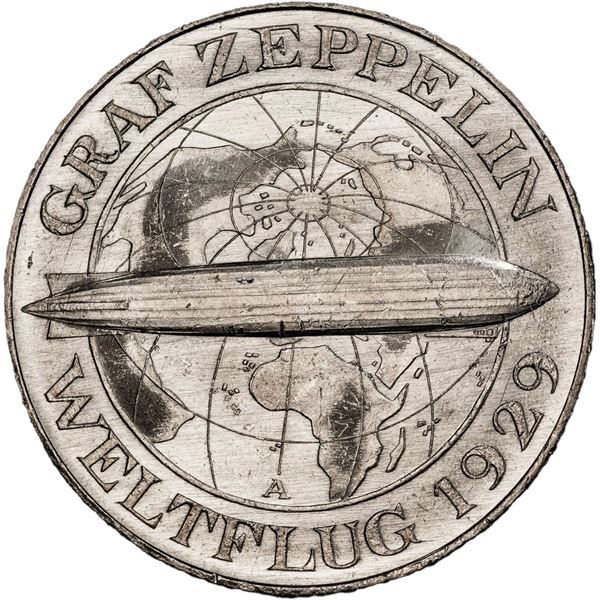GERMANY, Weimar Republic, Berlin mint, 5 mark, 1930-A, Graf Zeppelin, PCGS MS65.