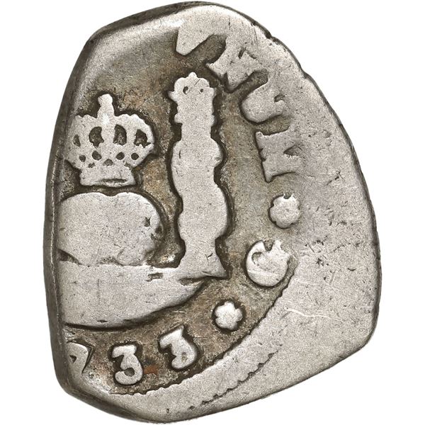 GUATEMALA, Guatemala City, cob 1 real, 1733 J, rare.