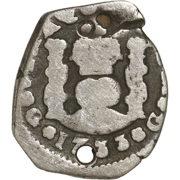 GUATEMALA, Guatemala City, cob ½ real, 1733 J, denomination as +, rare.