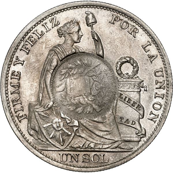 GUATEMALA, Guatemala City, 1 peso, "½ real" counterstamp of 1894 on a Lima, Peru, 1 sol, 1894 TF, NG