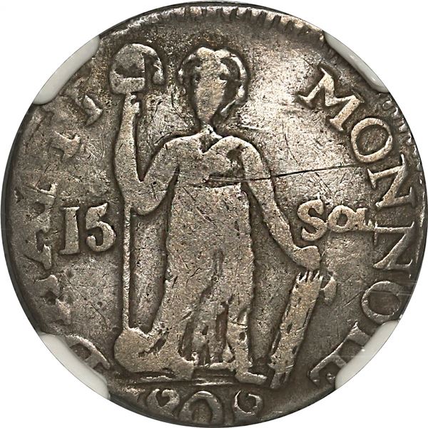 HAITI, State of Northern Haiti, 15 sols, 1808, large date variety, NGC F 12, ex-Rudman.