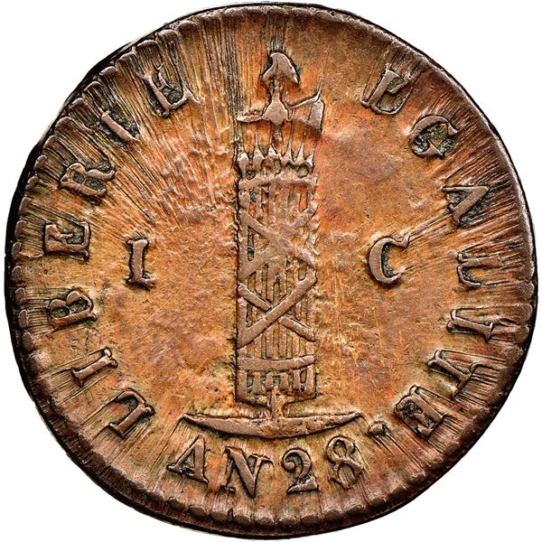 HAITI, copper 1 centime, An 28 // 1831, NGC MS 63 BN, "top pop."