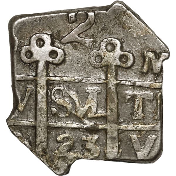 HONDURAS, Tegucigalpa, provisional "imitation cob" 2 reales, 1823-PMPY, quadrants of cross transpose