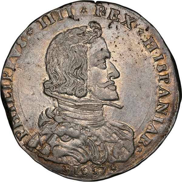 ITALIAN STATES, Milan (under Spain), 1 filippo, Philip IV, 1657, NGC AU 55.