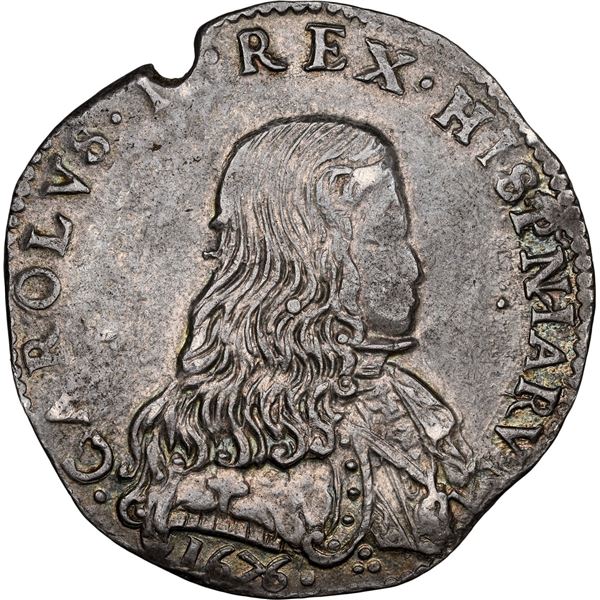 ITALIAN STATES, Milan (under Spain), 1 filippo, Charles II, 1676, NGC MS 63, "top pop."