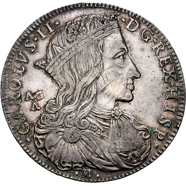 ITALIAN STATES, Naples (under Spain), 1 ducato (100 grana), Charles II, 1689, mintmaster AG/A, engra