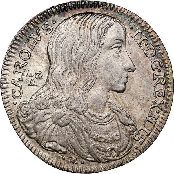 ITALIAN STATES, Naples (under Spain), 1 tari (20 grana), Charles II, 1689, mintmaster AG/A, NGC MS 6