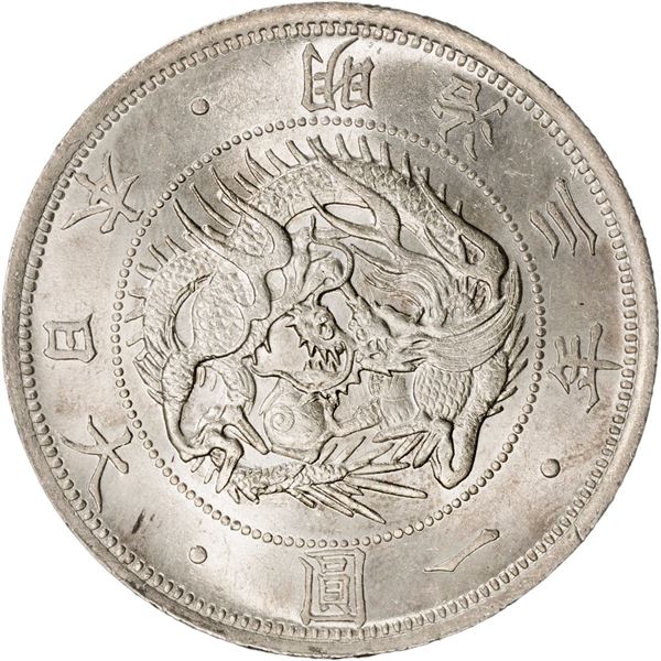 JAPAN, Osaka mint, 1 yen, Emperor Meiji (Mutsuhito, 1852-1912), Year 3 (1870), Type 1 with border, P