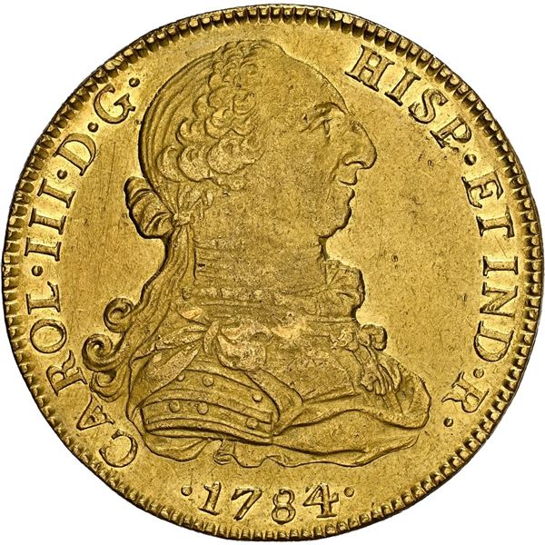 MEXICO, Mexico City, gold bust 8 escudos, Charles III, 1784/3 FF, initials facing inward, very rare,
